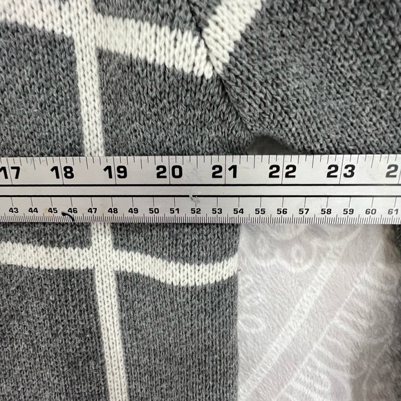 GORGEOUS LONG OPEN FRONT CARDIGAN SWEATER WINDOW PANE GRAY CREAM XL VGUC - Picture 7 of 11